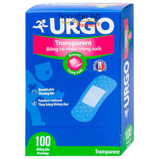 Băng cá nhân trong suốt Urgo Transparent 2cmx7.2cm bảo vệ vết thương nhỏ, vết trầy xước (100 miếng)