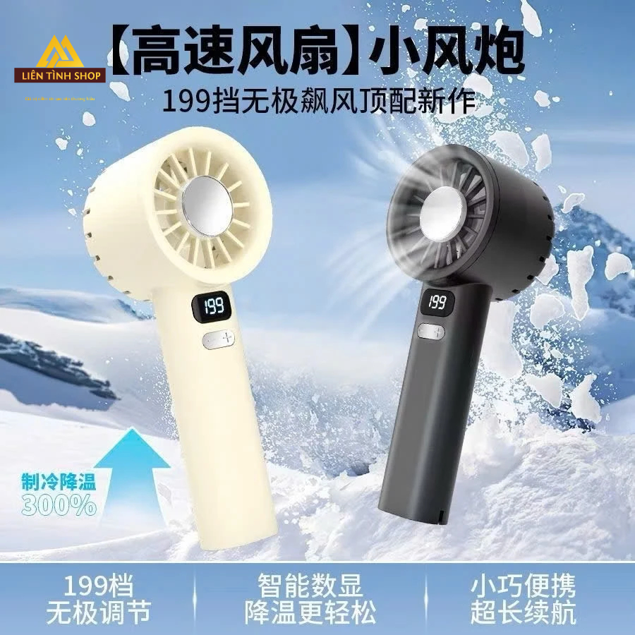 Quạt cầm tay tốc độ cao HIGH SPEED FAN 199 cấp độ gió, quạt mini gió mạnh dung lượng pin lớn
