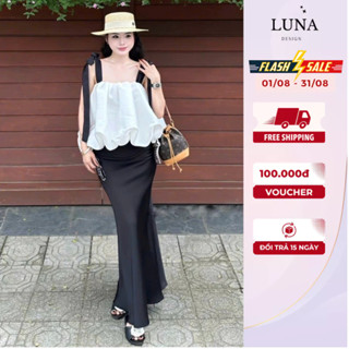 Set đồ tiểu thư dạo phố sang chảnh luna design áo hai dây babydoll thắt nơ vai phối chân váy lụa đuôi cá đi biển hẹn hò