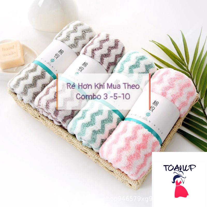 Set 5 Khăn mặt lông cừu xuất Hàn 30x50cm Vân Kẻ Sọc