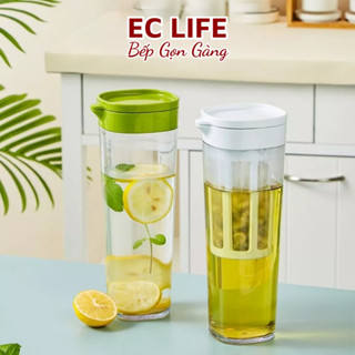 Bình đựng nước detox để tủ lạnh có lõi lọc trà 1.1L trong suốt chịu nhiệt EC Life 1403