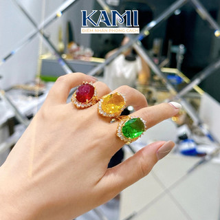 Nhẫn đá màu cz nhân tạo trong viền hoạ tiết kim tiền Kami trang sức sỉ NDM76