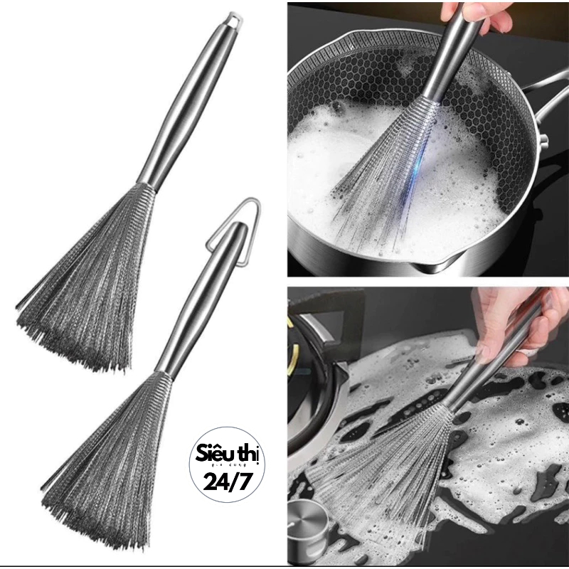 Chổi Cọ Xoong Cọ Nồi Chảo Inox 304 Đánh Bay Vết Bẩn - Bàn Chải Chà Rửa Chén Bát Đa Năng 88494