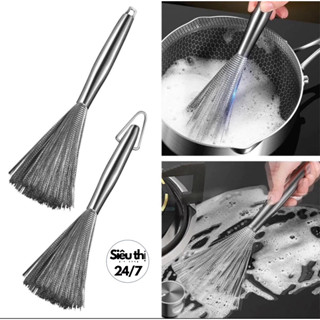 Chổi Cọ Xoong Cọ Nồi Chảo Inox 304 Đánh Bay Vết Bẩn - Bàn Chải Chà Rửa Chén Bát Đa Năng 88494