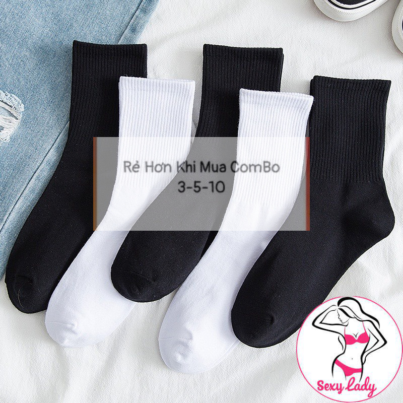 COMBO 10 Tất cổ cao, vớ cổ cao nam nữ màu trơn basic