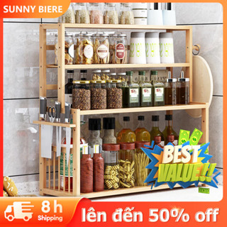 SUNNY BIERE Kệ Gia Vị Để Bàn Nhà Bếp gỗ cao su tự nhiên Bền bỉ chống lại sự ăn mòn nhập khẩu Cao Cấ