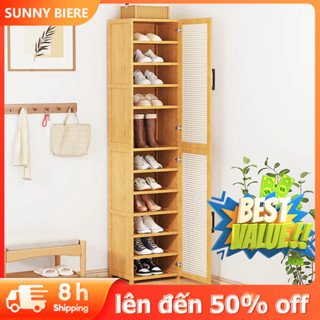 SUNNY BIERE Tủ giày tre cửa mây tre Cao Cấp đan Vintage Kệ để giày dép, Tủ giày thông minh