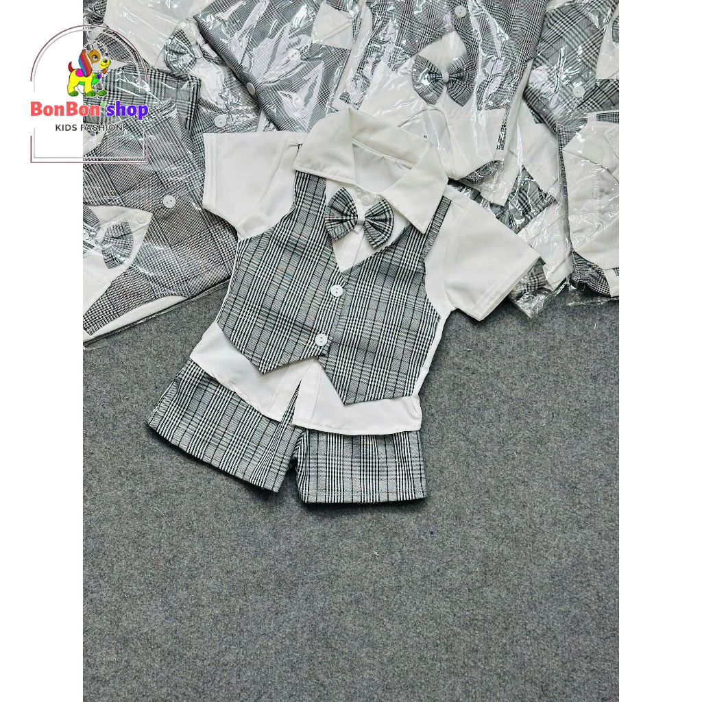 (CT-GILE) Bộ công tử gilee cho bé trai phong cách vest , dễ thương lịch sự 7-15kg