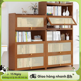 Kệ để đồ gỗ tre 5 tầng cửa mây tre đan cổ điển Kệ bếp đa năng Tủ sách nhiều tầng decor phòng khách
