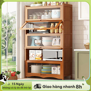 LACCOHUG Tủ bếp tủ sách gỗ kệ đựng đồ chất liệu chống nước phong cách Cửa kính acrylic tro
