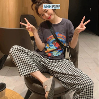 Set đồ dạo phố phom quần BAGGY cá tính ANHSTORE , Bộ Baggy áo thun cotton, quần đũi nhập  in hinh cá tính 2025