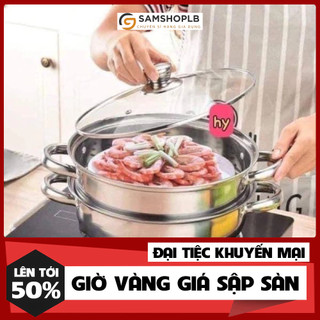Bộ Nồi Hấp 2 Tầng Inox 28cm Kèm 1 Vỉ Hấp - Dùng Được Bếp Từ, Bếp Điện