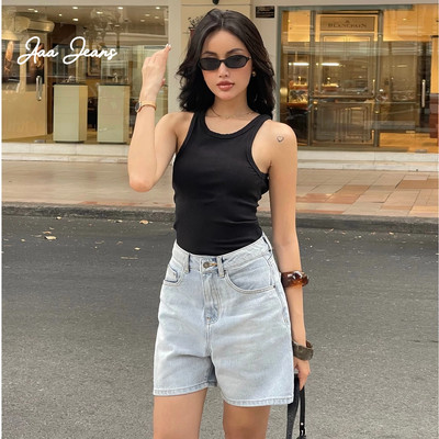 Aaa Jeans - Quần Sooc Bò Nữ Lưng Cao Regular Fit Màu Alice Blue