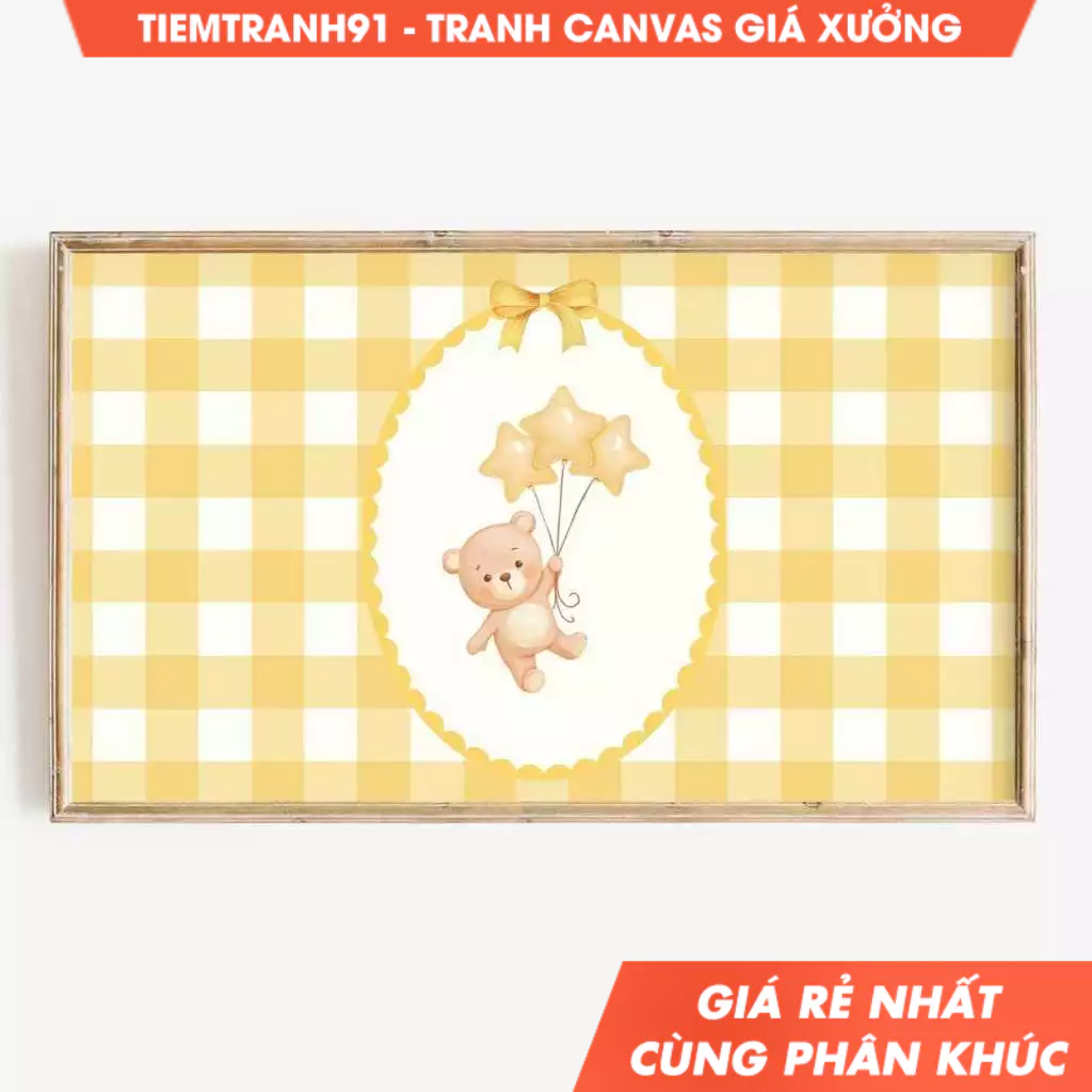 Tranh treo tường, Baby Shower Frame Tv Art, Cute Yellow Bear Nursery, Coquette Girl or Boy Kid's, tặ