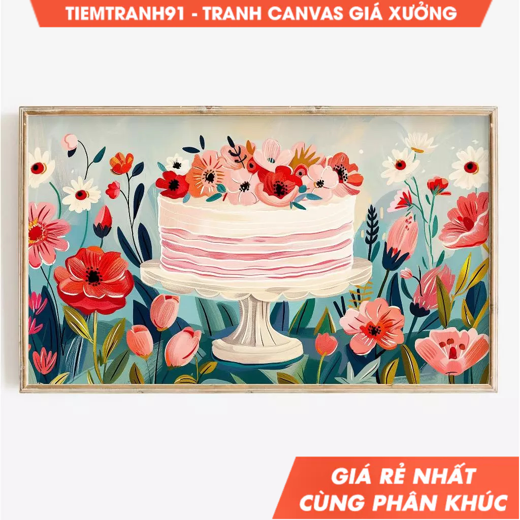 Tranh treo tường, Birthday Frame Tv Art , Colorful Birthday Cake, tặng kèm đinh treo