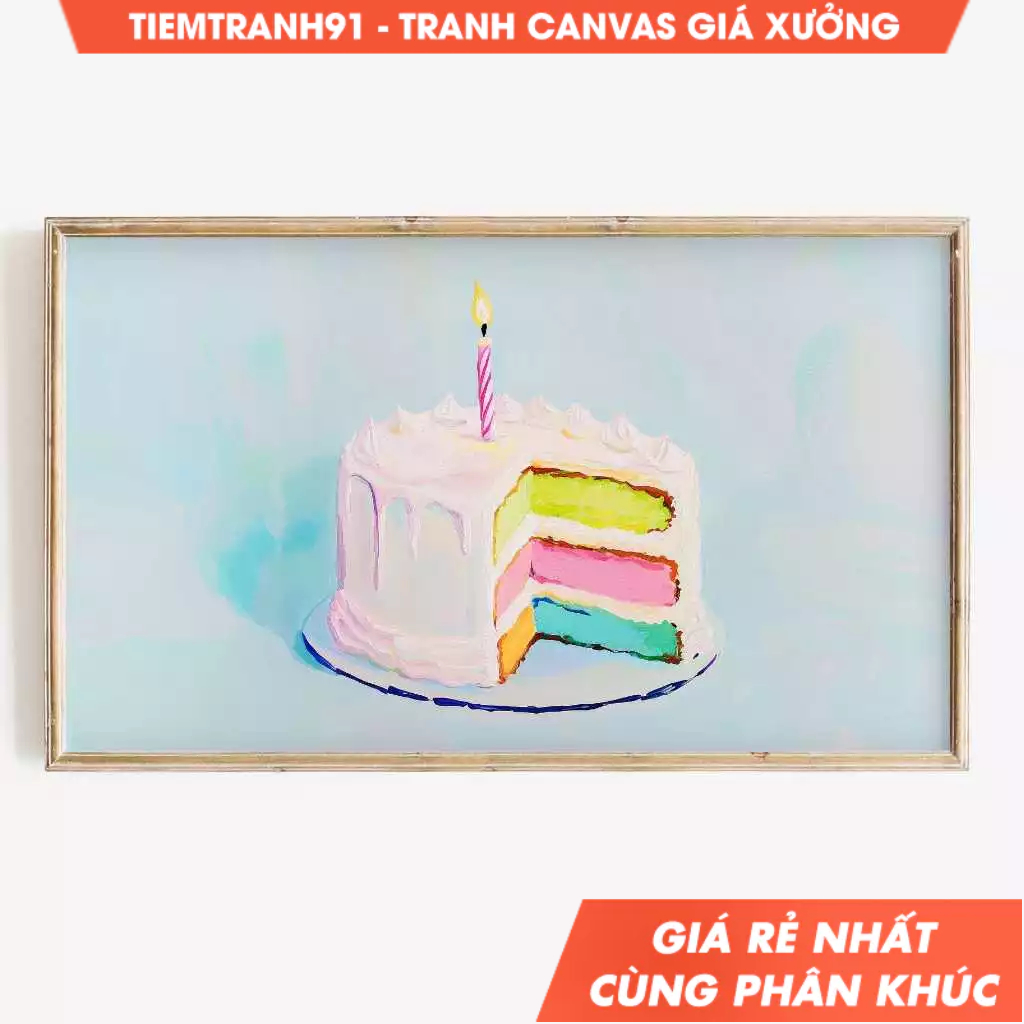 Tranh treo tường, Birthday Frame Tv Art , Colorful Birthday Cake, tặng kèm đinh treo