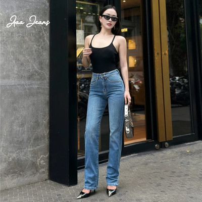 Aaa Jeans - Quần Bò Nữ Ống Đứng Cạp Cao Dáng Slim Màu Classic Blue