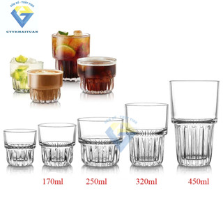  Bộ 12 ly thuỷ tinh 450ml   320ml   250ml   150ml   12 ly hoặc 6 ly khía sọc uống cafe  sinh tố  nước ép 