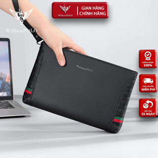 Ví Cầm Tay Nam Da Bò, Clutch Nam Hàng Hiệu WilliamPoLo Túi kẹp nách nam Cao Cấp WLC13 size 26cm