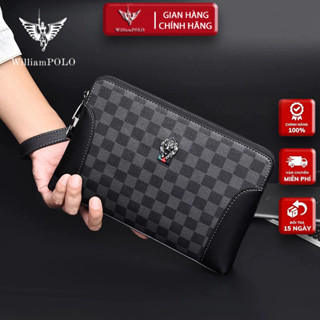 Ví Cầm Tay Nam Da Bò Khóa Số, Clutch Nam Hàng Hiệu WilliamPoLo Túi kẹp nách khóa số Cao Cấp WLC22 size 25cm