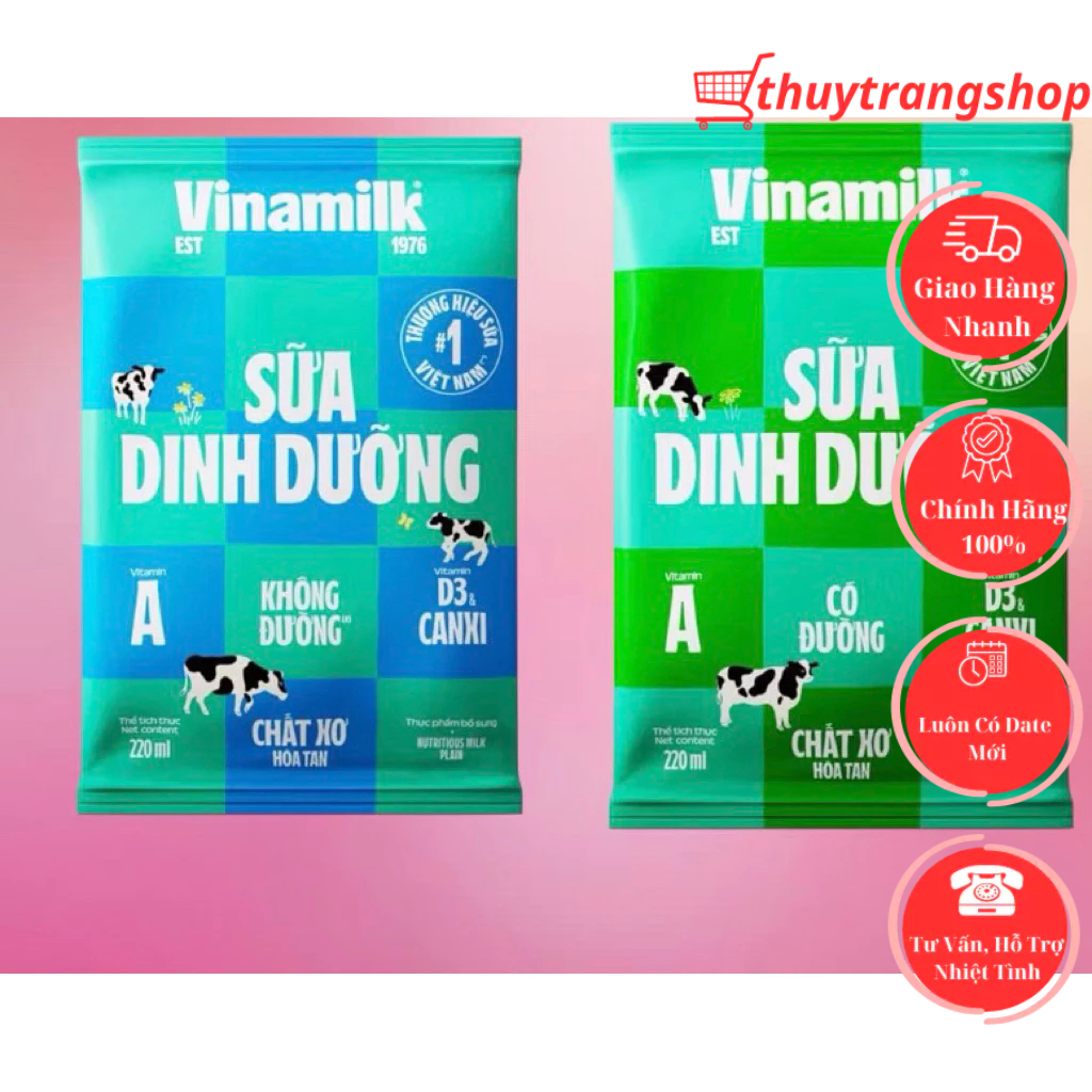 Ship Hoả Tốc Thùng 48 Bịch Sữa Dinh Dưỡng Vinamilk Có Đường,Không Đường 220ml