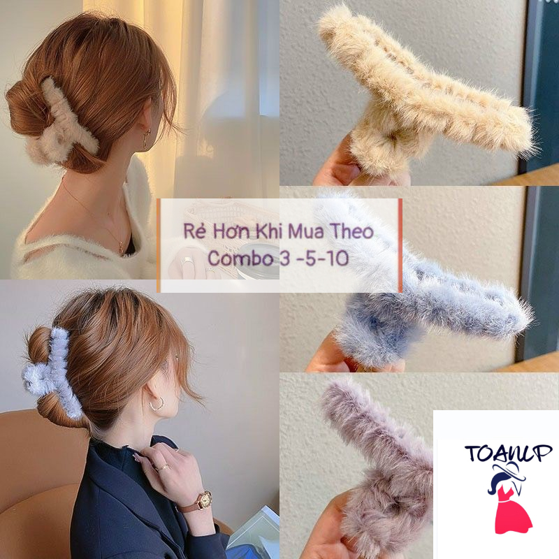 Sỉ 10 Kẹp tóc phủ lông màu sắc ngọt ngào tinh tế thời trang cho nữ lông thỏ