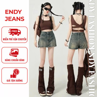 Quần Short Jean Giả Váy Chữ A Cạp Cao Tôn Dáng Màu Xanh Pha Rêu Retro Thời Trang ED07