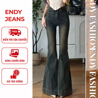 Quần Jean Nữ Ống Loe Cạp Cao, Quần Bò Nữ Xanh Hai Túi Trước Thời Trang Chất Co Giãn ED32