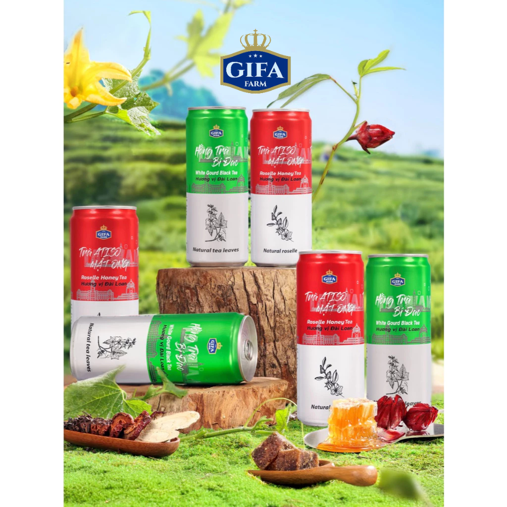 Combo 4 lon Atiso Mật Ong Hồng Trà Bí Đao GIFA FOODS 320ml thanh nhiệt hương vị Đài Loan