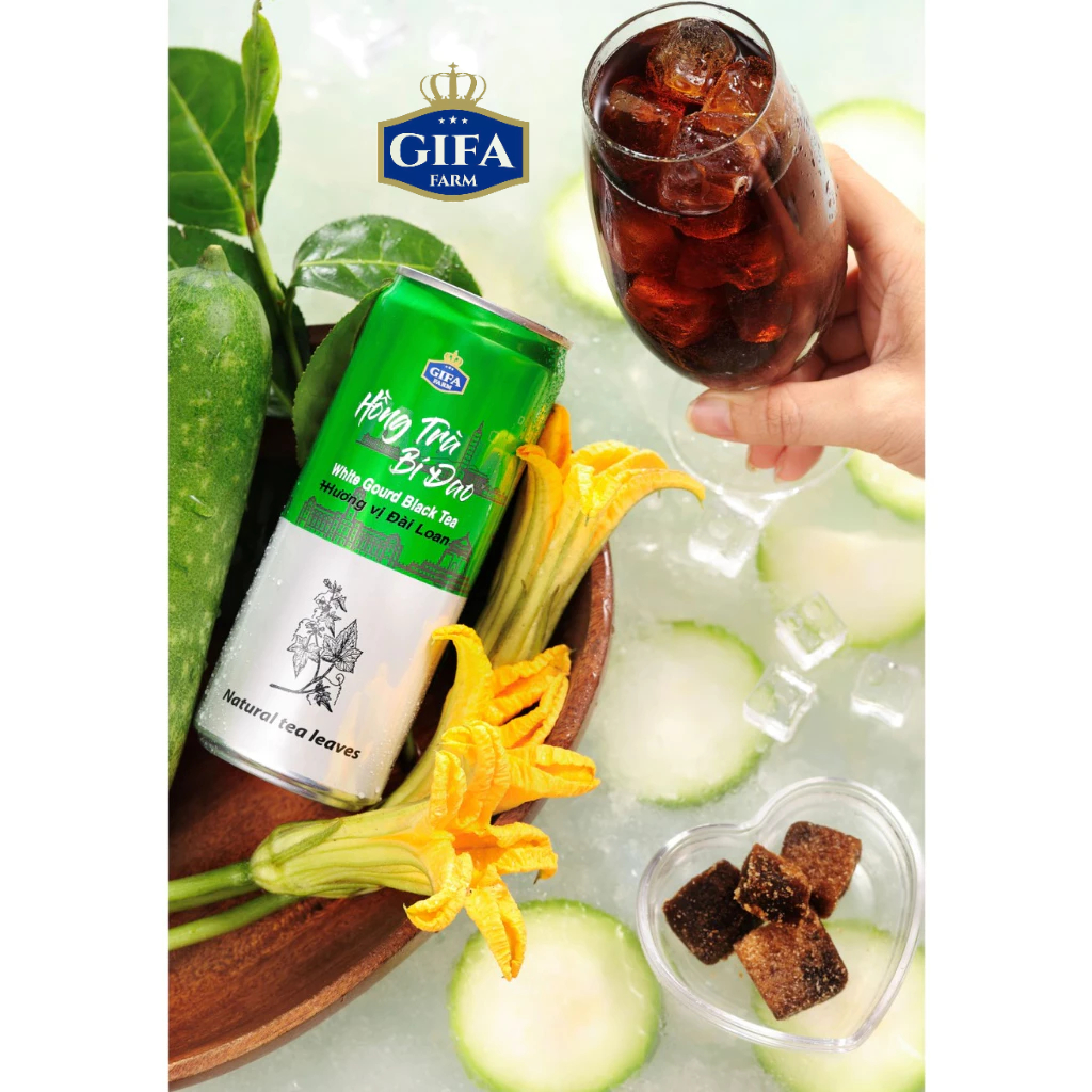 Hồng Trà Bí Đao Gifa đóng lon 320ml, nước giải khát đậm đà hương vị Đài Loan