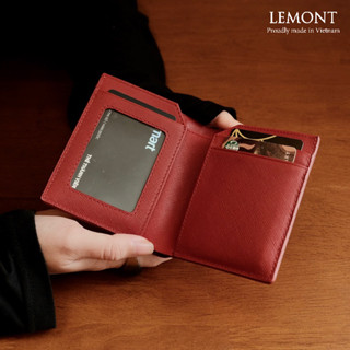 Ví đứng nữ Richie Đỏ Burgundy da bò thật, có ngăn ảnh, đựng tiền thẳng - LEMONT