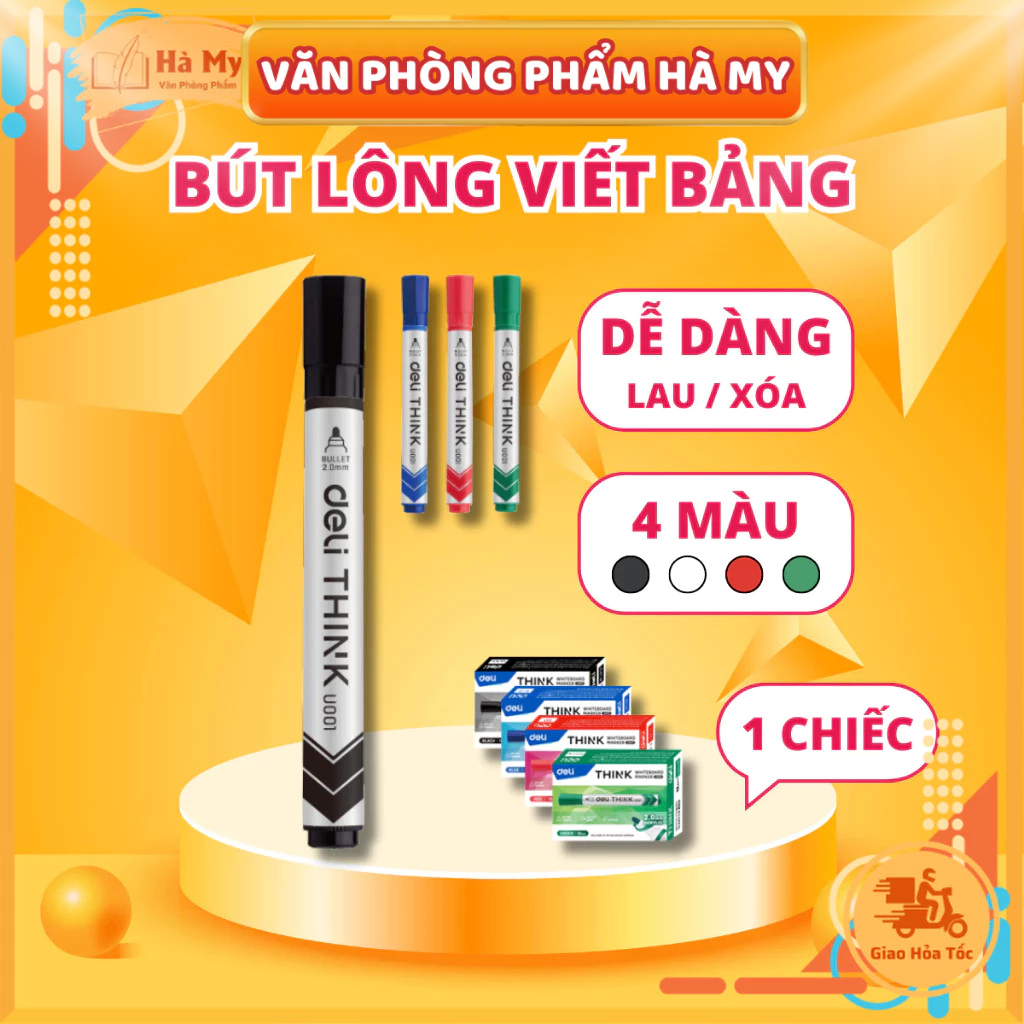 Combo 5 Cây Bút Lông Viết Bảng Trắng Xóa Được Deli 3 Màu U001 - Bút Viết Trơn Mượt Tiện Dụng