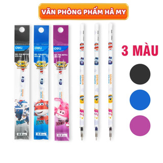 Ruột Bút Gel 0.5mm Deli Mực Tím Xanh Đen - Khô Nhanh Viết Mướt Lắp Bút Bi Nước 