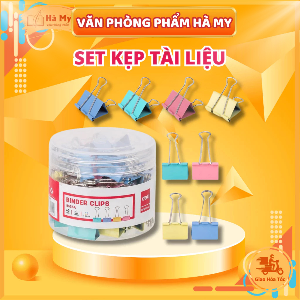 Kẹp Bướm Màu Hộp Nhựa Deli - Nhiều Kích Thước