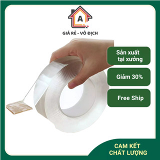 Băng keo 2 mặt Nano siêu dính, đủ size 1m đến 5m, Băng dính 2 mặt trong suốt, băng keo trong