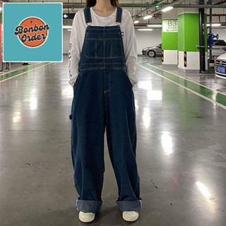  Quần yếm denim ống rộng phong cách hip-hop retro của Mỹ dành cho nam và nữ mùa hè 