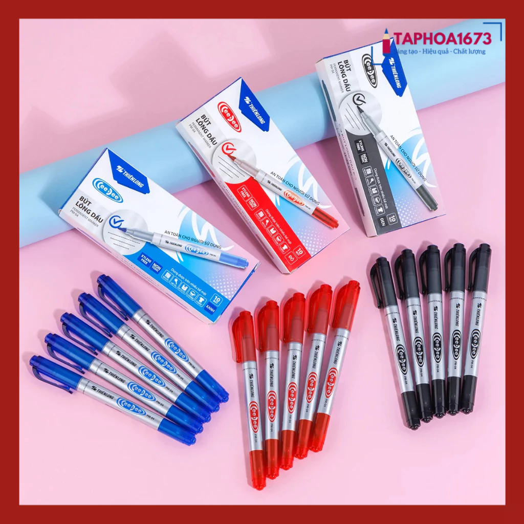 (XỊN) Bút Lông Dầu 2 Đầu Thiên Long PM-04 – Bám Dính Tốt, Viết Bảng Không Xóa Được (Hộp 10 Cái)