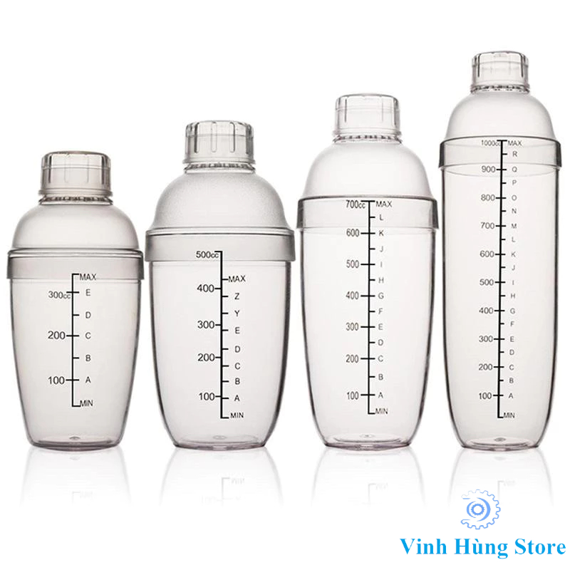Bình Lắc Shaker nhựa chia vạch đen size 350 - 530 - 700- 1000 ml Loại Tốt
