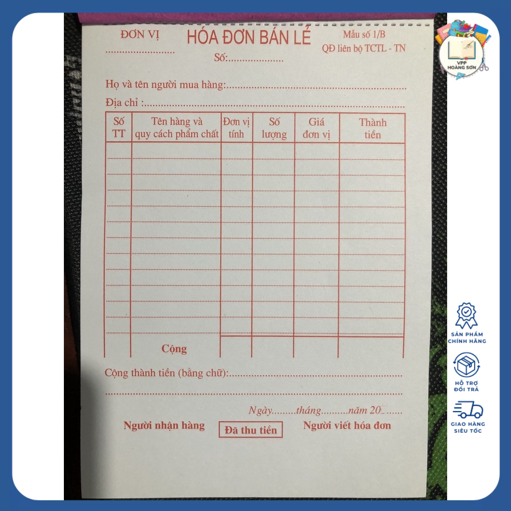 SET 3 Quyển Hóa Đơn Bán Lẻ 1 Liên Đẹp (~50 Tờ)