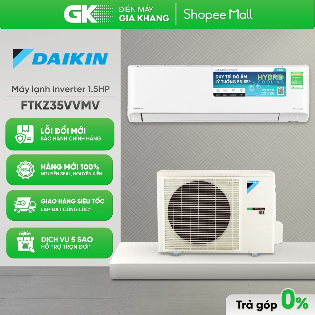 [Shopee - Lắp đặt 0Đ HN HCM] FTKZ25VVMV 1 HP | FTKZ35VVMV 1.5 HP - Máy Lạnh Daikin Inverter (15m² - 