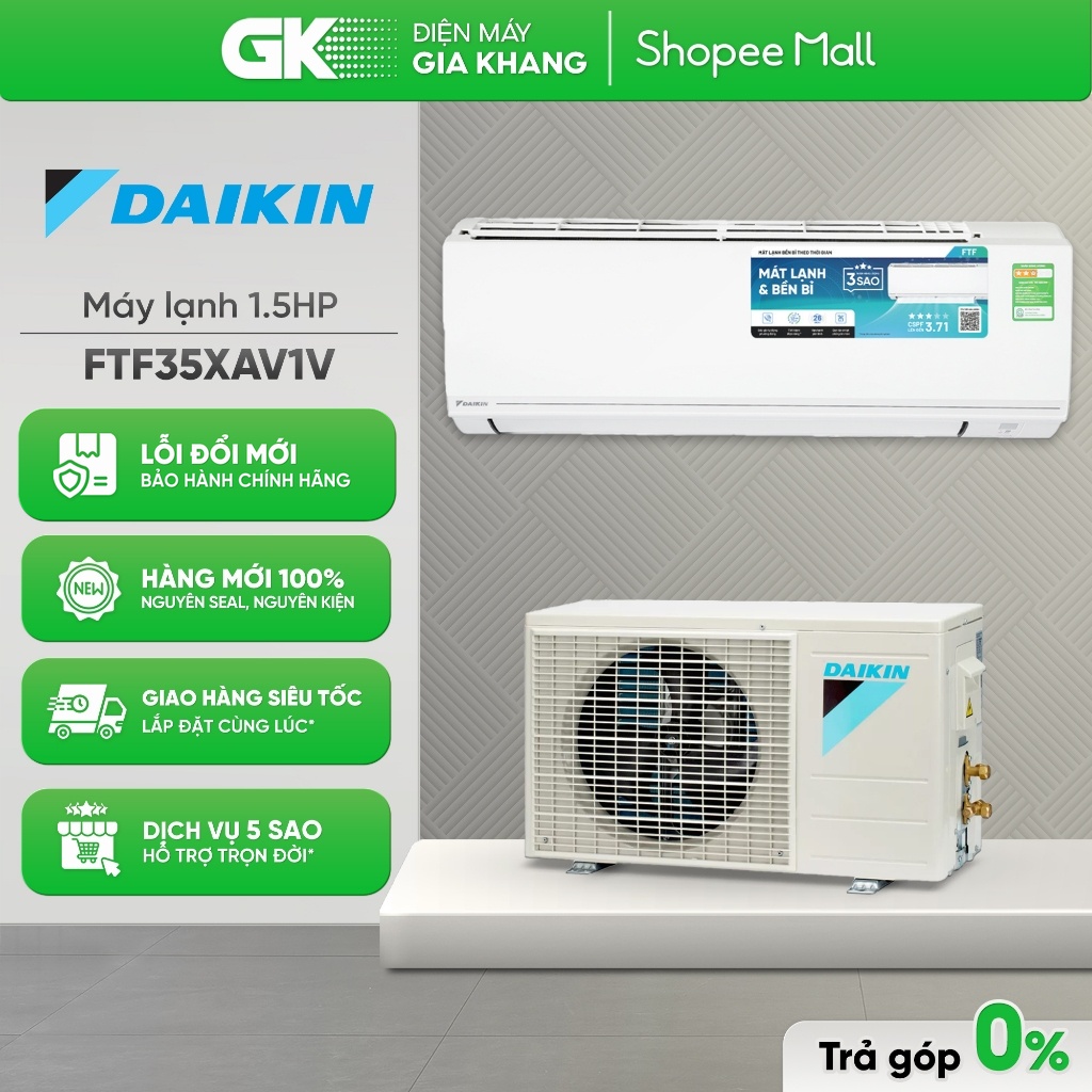 FTF35XAV1V - Máy Lạnh DAIKIN - 1.5 HP - Dòng Tiêu Chuẩn Không Inverter [Toàn Quốc]