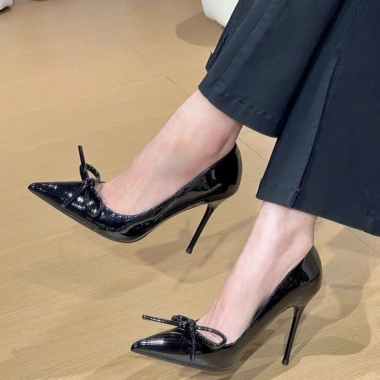 (Chân to tròn tăng 1 size) GIÀY CAO GÓT Chất Da Bóng Bít Gót Nơ Thắt cao 7cm-9cm dành cho Nàng đi chơi đi tiệc Shoes Nữ | BigBuy360 - bigbuy360.vn