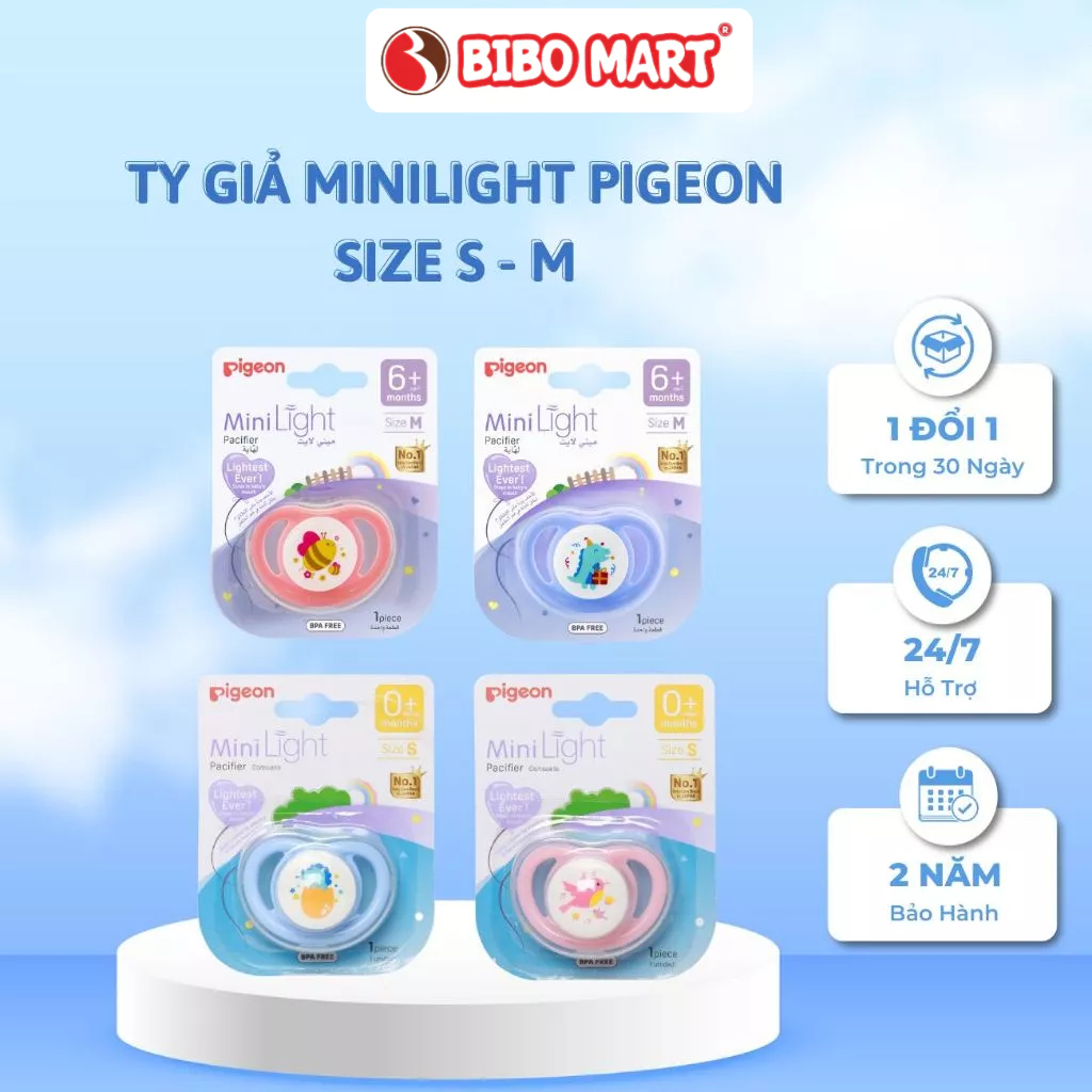 Ti ngậm đơn MiniLight Pigeon chất liệu silicon mềm cao cấp cho bé 0-12 tháng size S, M - Nimo