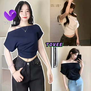 Áo Croptop Tay Ngắn TRỄ VAI CÁNH DƠI Nhún Eo Vạt Tròn Bầu Chất Cotton CR86, Áo Thun Kiểu Lệch Vai Nữ Ôm Body TOVEE