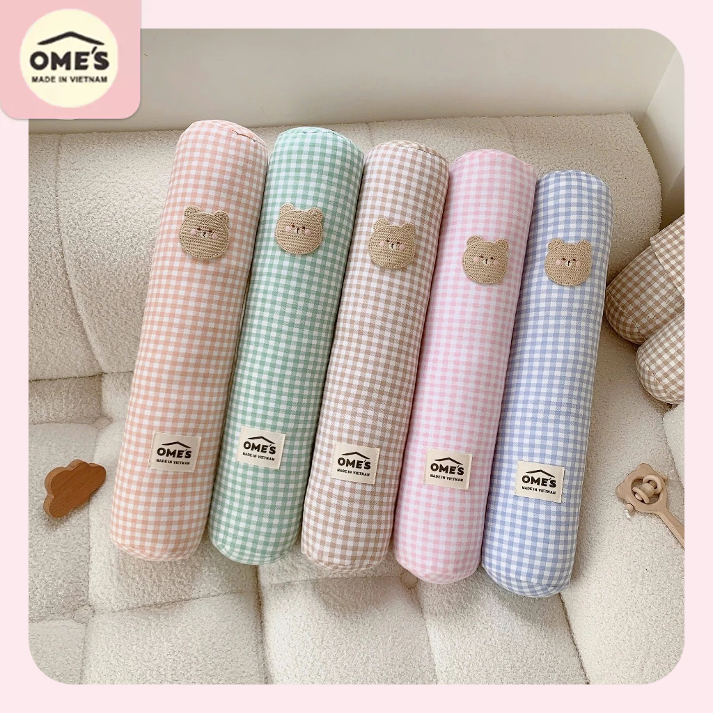 [Mua 2 tặng 1 khăn] Gối Ôm Kẻ OME'S Cotton Organic Chính Hãng Từ Xưởng, Gối Ôm Cho Bé Chống Hằn Da Mềm Mại, An Toàn (5)