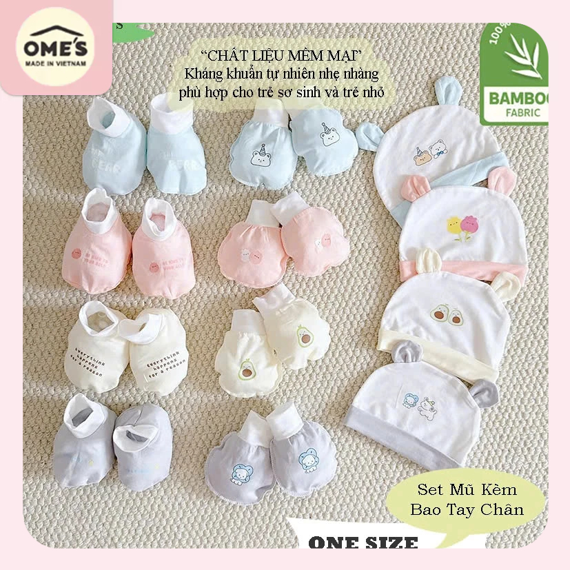 Set Mũ - Bao Tay - Bao Chân Bebe's Thun Lạnh Hàn Quốc Cho Bé Sơ Sinh 0-3 Tháng Chất Petit Mềm Mát, T