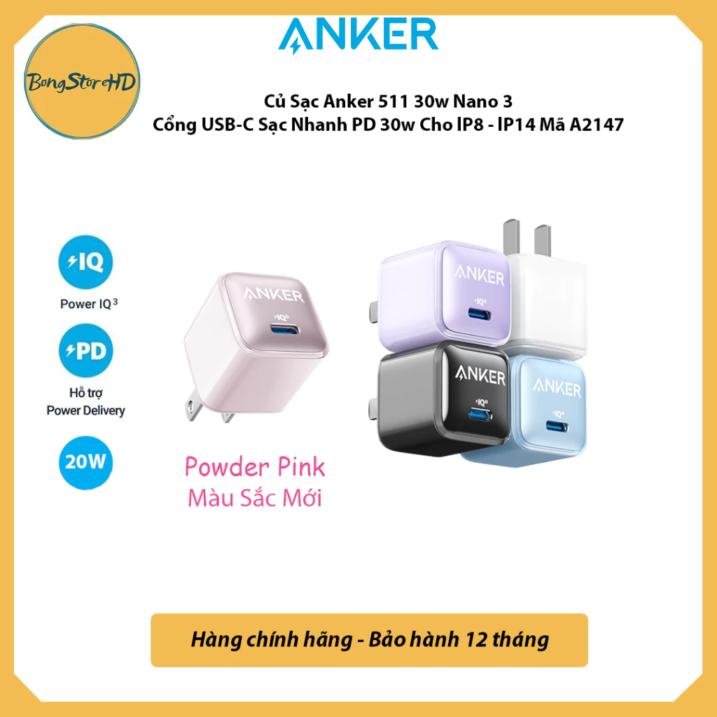 Củ Sạc Anker Nano Pro 20W Cổng Type C Mã A2637 Sạc Nhanh 20W PD QC 3.0