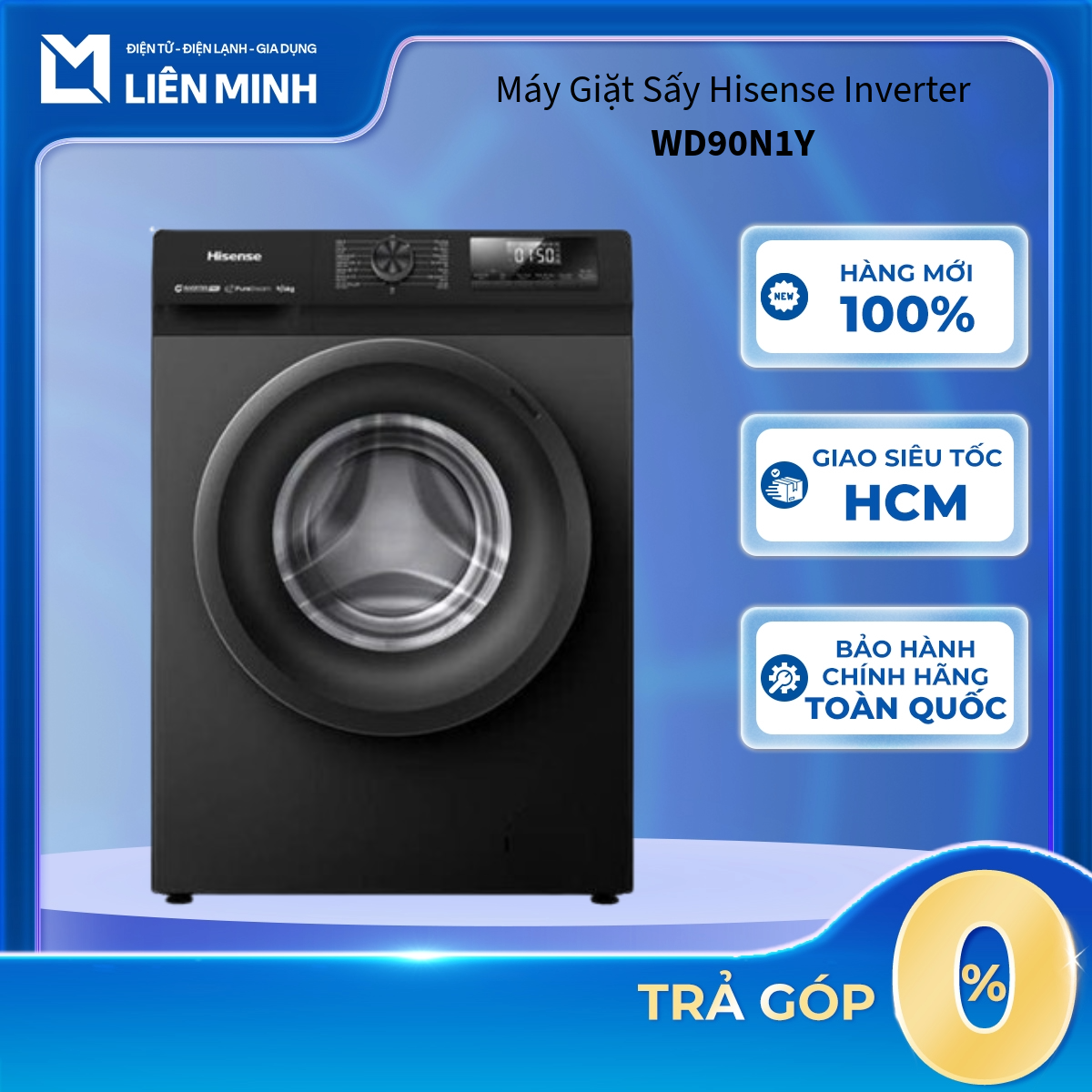 WD90N1Y - Máy Giặt Sấy Hisense Inverter Giặt 9 Kg - Sấy 6 Kg Inverte - Bảo Hành Chính Hãng