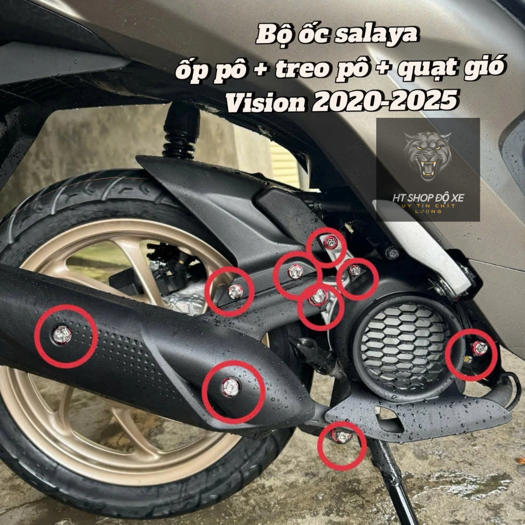 Bộ ốc salaya mẫu bông Vision 2020-2026 ốp pô + treo pô + quạt gió full long đền đỏ inox 304 uy tín