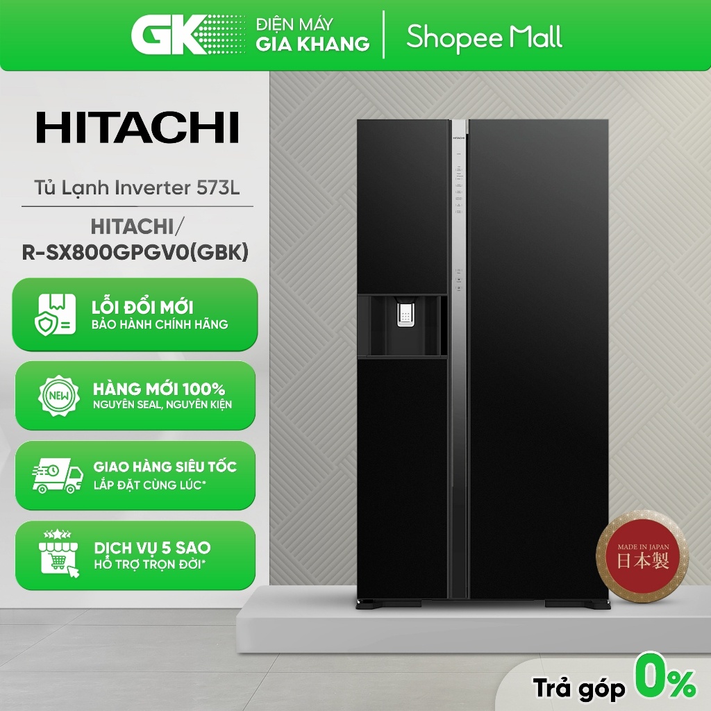 Tủ lạnh Hitachi Inverter 573 lít R-SX800GPGV0 - Side by Side, Kính đen cường lực, Dung lượng lớn 633L
